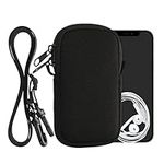 kwmobile Neoprene Phone Bag XS - 3,5/4" - 12.5 x 6.5 cm Universal Case Holder with Neck Strap and Zipper - Black