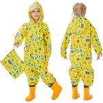 Kids Toddler Rain Suit for Boys Girls One Piece Hoodie Zipper Cute Cartoon Animal Waterproof Rain Jacket 2-5 Years M Size