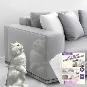 Cat Scratch Furniture Protector - 12Pcs (17x12 and 17x10) Clear Self-Adhesive Cat Cofa Protectors, Heavy Duty Anti-Scratch Cat Couch Protector, Cat Scratch Guard, Cat Deterrent Accessories, 52 Pins