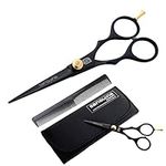 Professional Hair Scissors, Hairdressing Scissors, Barber Scissor Suitable for All Hair Cutting, Black, 5.5 inch - Includes Presentation Case, Tip Protector, Hair Comb