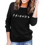 Qrupoad Teen Girls Friends TV Show Oversized Crewneck Fleece Pullover Sweatshirt Tops Black