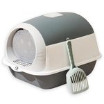 Foodie Puppies Cat Litter Tray Box Closed Toilet Box with Scooper - (Groove Tray, Grey) (48 x 33 x 22 cm) for Cat Pee and Potty Training, Large Space & Easy to Clean, Safe Hooded Litter Box Stylish