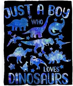 Just A Boy Who Loves Dinosaurs Blue Blanket Gifts for Boys Girls, Jurassic Dino Decor Plush Soft Lightweight Flannel Fleece Dinosaur Throw Blankets Dinosaur Bedding for Teens Sofa Chair 60x50In