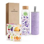 waterdrop® Starter Set - 600ml Borosilicate Glass Bottle - BPA Free - Bamboo Lid - Microdrink Hydration Cubes - Water Flavouring with Vitamins - Sugar Free - 18 Variety Drops