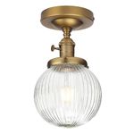 Yosoan Industrial Loft Bar Ribbed Glass Pendant Ceiling Light,Globe Ceiling Pendant Light Fitting for Kitchen Bedroom Living Room (Antique)