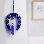 9Dzine Evil Eye Ghode Ki Naal for Home | Kale Ghode Ki Naal | Horse Shoe Evil Eye Hanging for Protection Good Luck