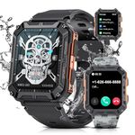 Military Smart Watch for Men with Bluetooth Answer/Make Calls, 1.83'' HD Outdoor Tactical Watch with 123 Sport Modes/Heart Rate/SpO2/Blood Pressure, IP68 Waterproof Fitness Smartwatch for iOS Android