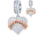 Best Friends Forever Dangle Charms, fits Pandora Friendship Bracelet, 925 Sterling Silver BFF Charm, Pave Heart Clear CZ Pendant Love Bead, for Birthday/Graduation/Souvenir Gifts