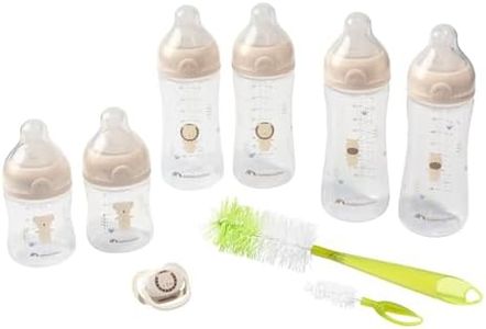 Bebeconfort Physio Air Kit complet biberons, Essentiels alimentation au biberon, 0 mois+, 6 biberons, tétine et goupillon 2-en-1, tétine de forme physiologique, design anti-coliques
