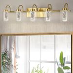 GarveeTech 5 Light Brushed Gold Bathroom Light Fixtures, Vanity Lights Crystal Bubble Glass Dimmable 3 Color Temperatures Modern Bathroom Wall Sconce for Bathroom Hallway Kitchen Bedroom Living Room