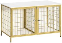 MAHANCRIS Dog Crate Furniture for 2 Dogs, 43.3" Dog Kennel with Removable Divider, Heavy Duty Wooden Dog Kennel for Small Medium Dog, Indoor Dog Cage End Table with Double Doors, White DCJW1201