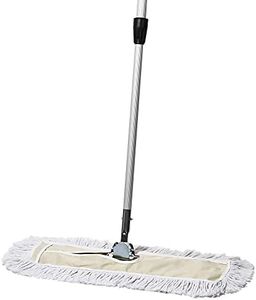 Tidy Tools 24 Inch Industrial Cotton Dust Mop - Wide Cotton Dry Mop for Hardwood Floors, Tile, Etc 60 Inch Metal Telescopic Handle White