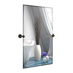 Hamilton Hills 50.8x76.6cm Frameless Pivot Mirror for Bathrooms - Decorative Wall-Mounted Rectangular Mirror with Oil Rubbed Bronze Rounded Wall Brackets - Ideal for Vanity, Bedroom, Washroom - Black