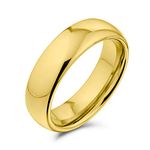 Bling Jewelry Plain Simple Dome Couples Titanium Wedding Band Polished Gold Plated Ring for Men for Women Comfort Fit 6MM