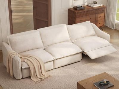 POVISON 121'' Wall Hugger Power Reclining Sofa, Oversized Modular Electric Recliner RV Loveseat with USB Charging & Storage, Heavy Duty Modern Home Theater Seating for Living Room, Adjustable, Beige
