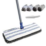 Masthome Flat Mop, Microfibre Mop for Cleaning Floors with 4 Reusable Washable Pads, Floor Mops with Adjustable Handle for Wet Dry Use, Dust Mop for Laminate Tile Marble Floors - Send Cleaning Scraper