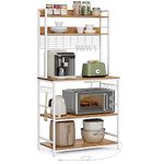 VASAGLE Bakers Rack with Power Outlet, 14 Hooks Microwave Stand, Adjustable Coffee Bar with Metal Wire Panel, Kitchen Storage Shelf, 15.7 x 31.5 x 66.9 Inches, Rustic Walnut and White UKKS025W41