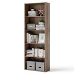 DORTALA Bookcase 5-Shelf Multi-Functional Modern Wood Storage Display Open Bookshelf for Home Office, Walnut