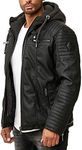 Red Bridge - Men's Casual Synthetic Leather Jacket and Padded Hooded Sweater - Black