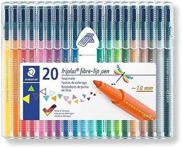 STAEDTLER Triplus Fibre Tip Pens 20 Pack, Assorted Colours, 323 SB20, DRY SAFE, Water-Based Ink, Washes Easily Out Of Most Textiles, PP barrel And Cap Guarantee Long Service Life, Stand-Up Box