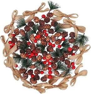 TSLBW Lot de 120 couronnes de Noël - Accessoires de décoration - Branches de sapin artificielles - Baies de houx rouges - Pommes de pin naturelles pour sapin de Noël - Guirlande d'automne et d'hiver