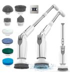 Leebein Electric Spin Scrubber, 2024 New Electric Scrubber with 4 Adjustable Angles and 8 Brush Heads, Shower Scrubber with Long Handle & Remote Control, Cleaning Brush for Bathroom, Tub, Floor(White)