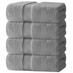 White Classic Luxury Bath Towels Large Pack of 4, Hotel Quality Bathroom Towel 137 x 68 Set, Grey Shower Cotton Towels 4 Pack, Large Thick Plush Bath Towels 700 Gsm For Body, Hair, Pool, Light Grey