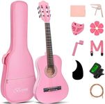BESYOU 30 Inches Pink Beginner Acoustic Guitar Student Kids Guitar with Basic Starter Kit Tuner Bag Capo Strings Winders Strap Picks Pickguard with Gig Bag Pink Color