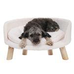 Susire Elevated Pet Sofa Chair: Dog Wooden Round Stool Bed with Soft Removable Washable Cushion Mat - Indoor Pet Raised Cuddle Sofa Chaise with Solid Structure Frame for Medium Doggie Cat