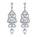 EVER FAITH Rhinestone Crystal Wedding Art Deco Floral Chandelier Dangle Earrings for Women Clear Silver-Tone