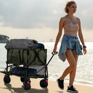 Overmont 400L Folding Wagon – Green Collapsible Utility Cart