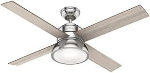 HUNTER FAN Loki, 132 cm, Indoor Ceiling Fan with Light and Handheld Remote, Brushed Nickel Finish, 4 Reversible Blades in Light Gray Oak and Natural Wood, Ideal for Summer or Winter, Model 50424