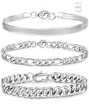 Rajputana Sterling Silver Chain Bracelets for Men Boys, S925 Wrist Band Cuban Figaro Chain Metal Link Bracelet Set Stack Mens Accessories Jewelry Gifts Him Male Pulsera Para Hombres 9 inch