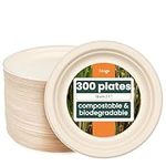 HAAGO 300 Biodegradable Disposable Sugarcane Bagasse Plates - for Parties, Weddings, BBQs | Home Compostable & Eco-Friendly Dessert Plates - 18 cm / 7"
