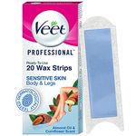 Veet Professional Waxing Strips Kit For Sensitive Skin, 20 Strips | Gel Wax Hair Removal For Women | Up To 28 Days Of Smoothness | No Wax Heater Or Wax Beans Required, Pack of 1