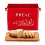 LIANYU Red Bread Box with Bamboo Lid for Kitchen Countertop, Large Farmhouse Metal Bread Storage Container Organizer, Vintage Bread Bin Keeper for Counter 13x7x9.8 Inch