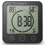 KADAMS Digital Bathroom Shower Kitchen Clock Timer, Waterproof for Water Splashes, Visual Countdown Timer, Time Management Tool, Indoor Temperature Humidity, Suction Cup, Hole Stand - Black