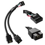 KUOQIY Motherboard 9 PIN USB 2.0 Header Splitter, Computer Motherboard USB Extension Cable, 9 Pin 1 Female to 2 Male Y Splitter Audio HD Extension Cable, Black