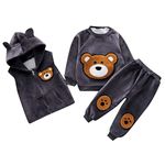 Bold N Elegant Cartoon Bear Graphics Winter Warm Sweatshirt Hood Jacket and Jogger Pant 3 Pc Layering Clothing Set for Infant Toddler Kids (2-3 Years, Grey)