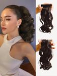 Miss Lirenn® Light Weight Barrette Clip Natural Short Wavy and Curly Synthetic Ponytail Clip Hair Extensions for Women and Girls, 15 Inch Long, Brown Color (Brown)