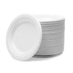 1ABOVE 50 Pack Extra Strong White Disposable Bagasse Plates, 100% Compostable and Biodegradable, Made from Sugarcane Fibre, Perfect for BBQ, Wedding, Office, Picnics and Parties (7 INCH)