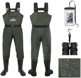 DikaSun Waterproof Fishing Waders for Men Women| 2-Ply Nylon/PVC Chest Wader with Boots for Fly Fishing| Lightweight Bootfoot Waders (Green, M4/W6)