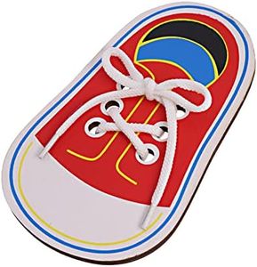 1Pcs Wooden Lacing Shoe, Learn to Tie Shoelaces Kids, Practice Tying Shoelaces Board, Shoe Lace Teaching Aid, Early Educational Shoe for Kids Children Multi, Multi, One Size