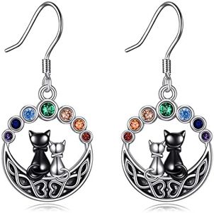AXELUNA Cat Earrings Sterling Silver 7 Chakra Celtic Knot Irish Jewelery for Women Gifts for Girls, Sterling Silver, sterling silver