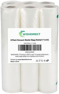 WishDirect Vacuum Sealer Machine Bags Rolls (6 Rolls), 11 Inch X 16 Feet Fit Inside Machine Heavy Duty Embossed Food Storage Saver Bags Rolls Compatible with Sous Vide and FoodSaver (Total 100 Feet)