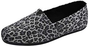 Skechers Women's Bobs Plush-Hot Spotted Leopard Print Slip on Ballet Flat, Black/Charcoal, 8.5 M US