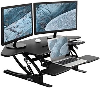 VIVO 109 cm Corner Height Adjustable Cubicle Stand Up Desk Converter, V Series, Quick Sit to Stand Tabletop Dual Monitor Riser Workstation, Black, DESK-V000VC