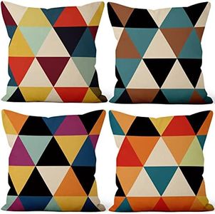 Aoihrraan 51x51cm Juego De 4 Fundas De Cojin Vistoso Moderno Patrón Geométrico Cuadrado Lino Decorativo Funda De Almohada Cama Sala De Estar Sofá Jardín Terraza Patio Jardín Al Aire Libre Silla