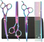 5 in 1 Dog Grooming Scissors Set – Professional Pet Hair Trimming Shears with Safety Round Tips, Durable Stainless Steel, Includes Comb for Dogs, Cats, and Small Animals