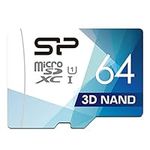 Silicon Power 64GB 3D NAND High Speed MicroSD Card for Dashcams and Home Monitoring + SD Adapter